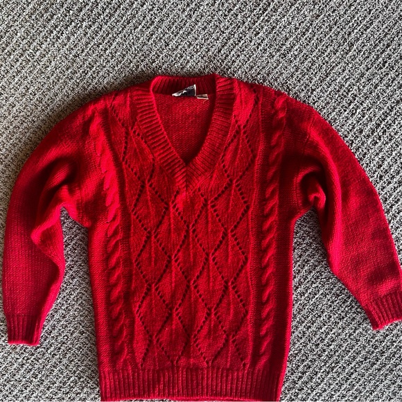 VINTAGE HABERDASHER RED CABLE KNIT WOOL SWEATER SIZE M - Picture 12 of 12